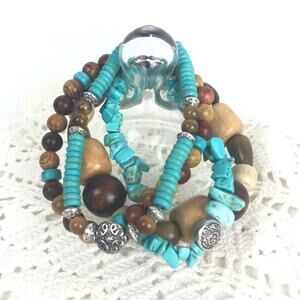 Turquoise Wood Bracelets Southwestern 4 Pc Stackable